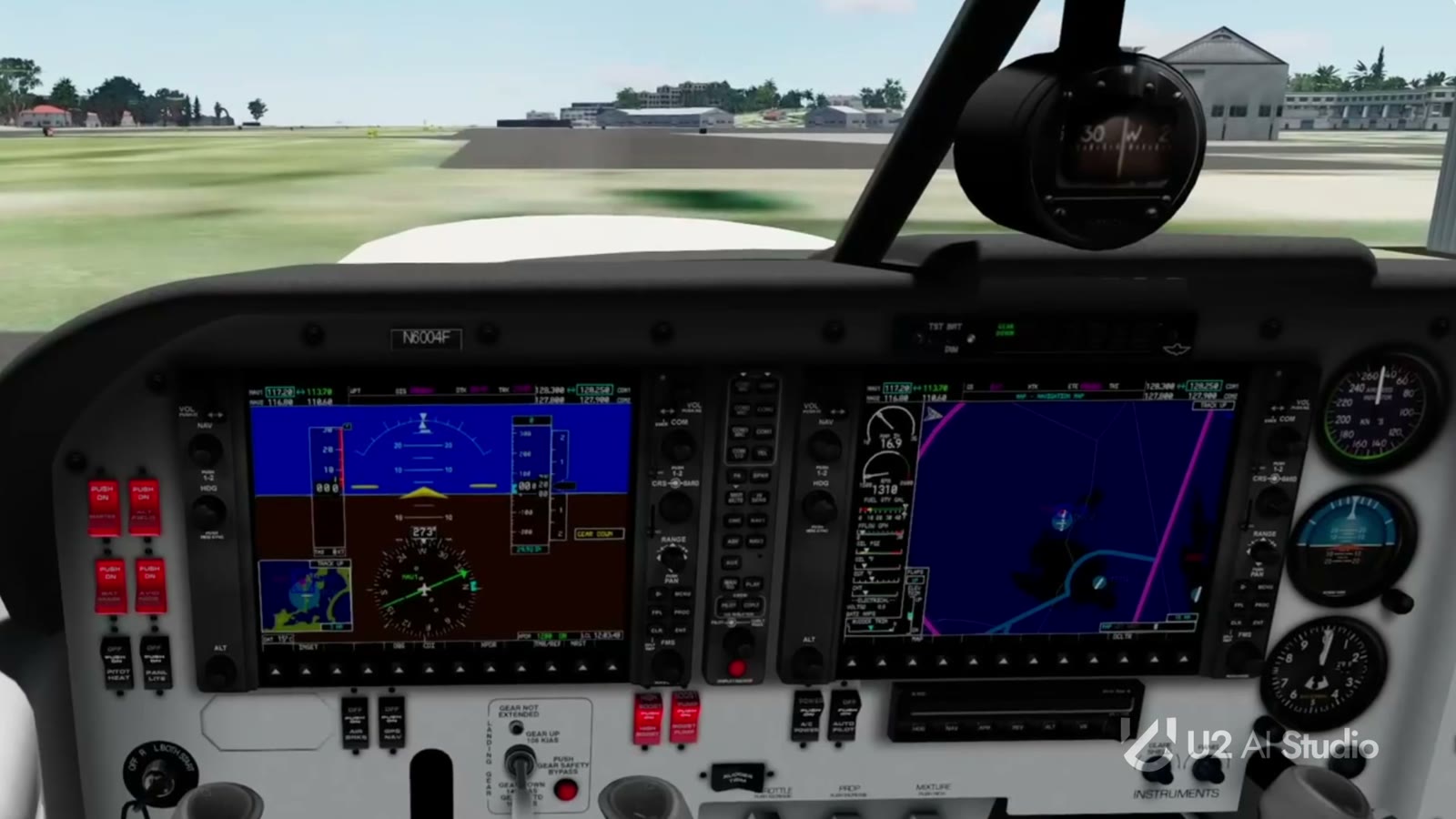 Glass cockpit with primary flight and multi-function displays