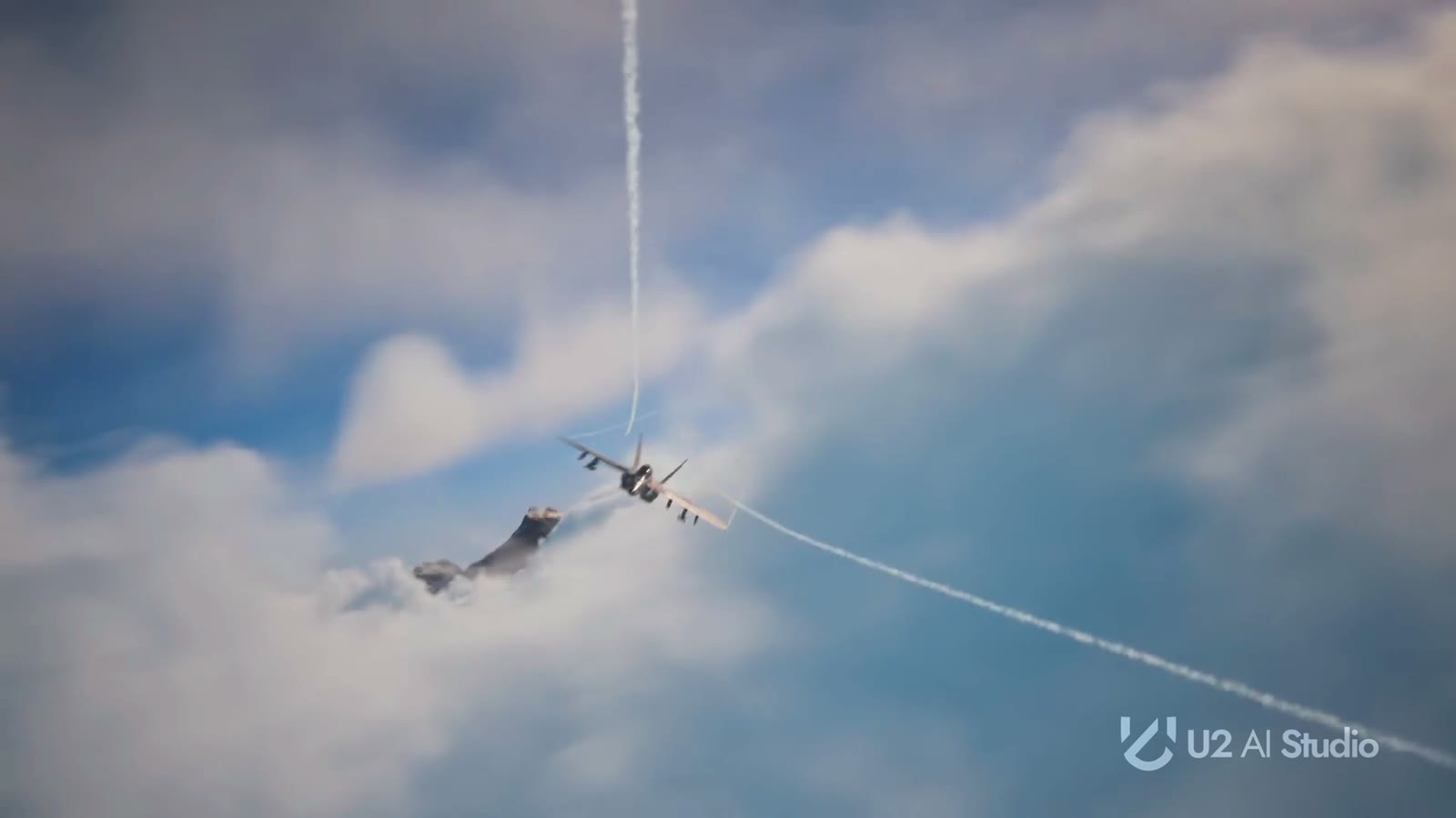 Air combat engagement between aircraft in cloud