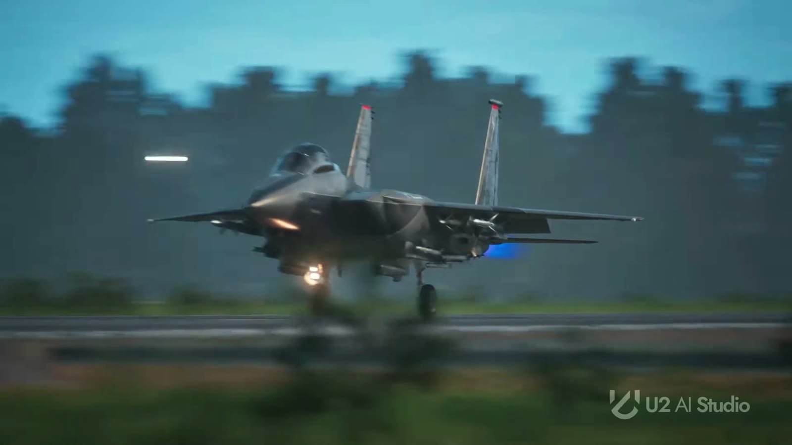 Aircraft departing the runway under afterburner